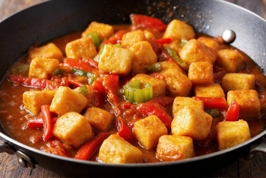 Crispy golden paneer cubes tossed with vibrant bell peppers in a glossy red sauce in a traditional Indian wok
