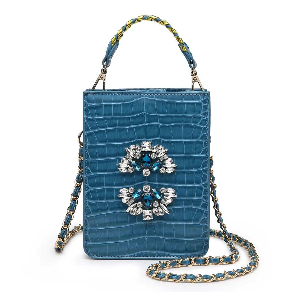 

Wholesale Custom Luxury Lady Diamond Handbag New Fashion Casual Good Quality Crocodile Pattern Crystal Handbags for Women, Blue, gray, black, orange, green, maroon