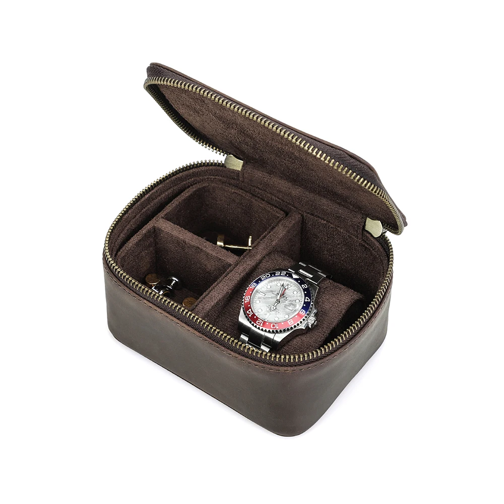 

Portable Genuine Leather Watch Travel Case Organizer Watch Leather Storage Case Zipper Watch Gift Box Travel Jewelry Case