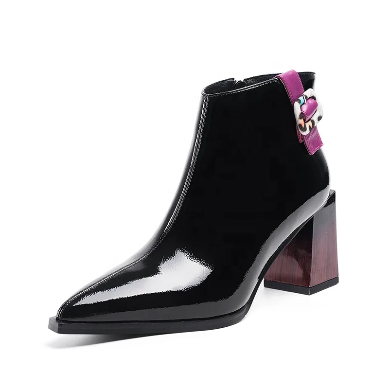 

J233 Latest new design chunky heel boots women shoes 2019 ankle boots, Black