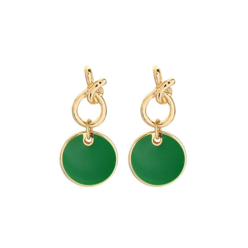 

e02908 Enamel Design Feels Simple Green And Blue Disc Pendant Earrings Women, Gold