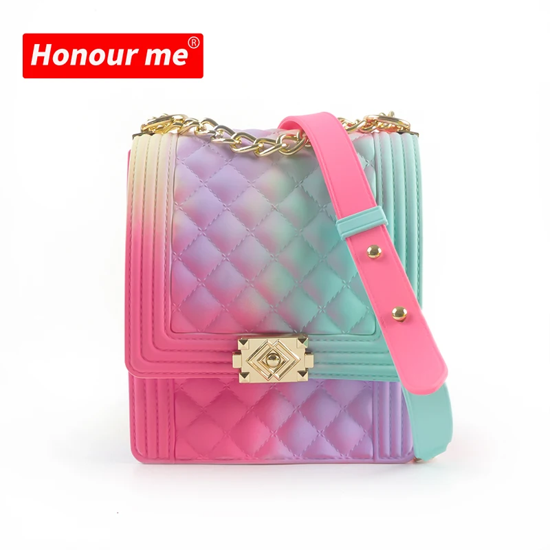 

Colorful PVC Jelly Bag Luxury Handbags Women Bags Designer Chain Women's Rainbow Shoulder Messenger Bag for Ladies