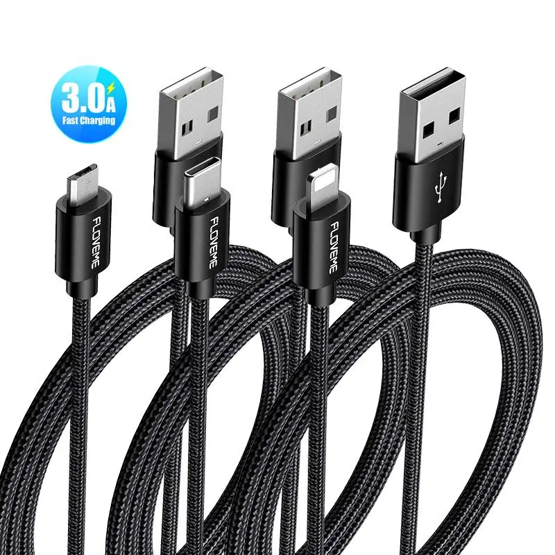 

Free Shipping 1 Sample OK Wholesale FLOVEME 3A usb cable chargers 1M Nylon data cable fast charging usb charging cable