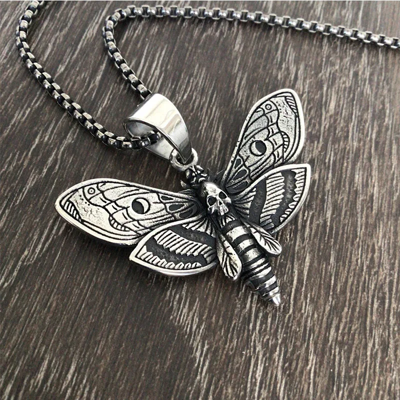 

Silent Lamb Skull Moth Pendant in Stainless Steel Jewelry Punk Style Titanium Steel Necklace Pendant Hip Hop Jewelry, Black