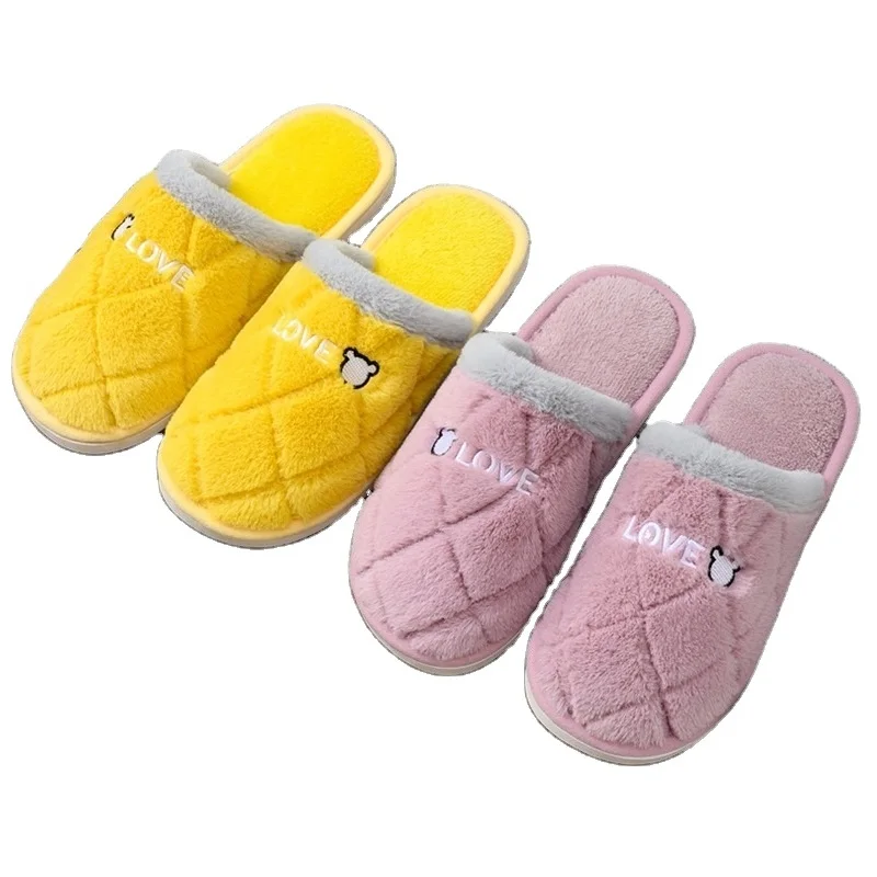 

Shoes for women Autumn and winter embroidered ladies rabbit slipper plush bedroom thick bottom slippers for men comfortable, Picture