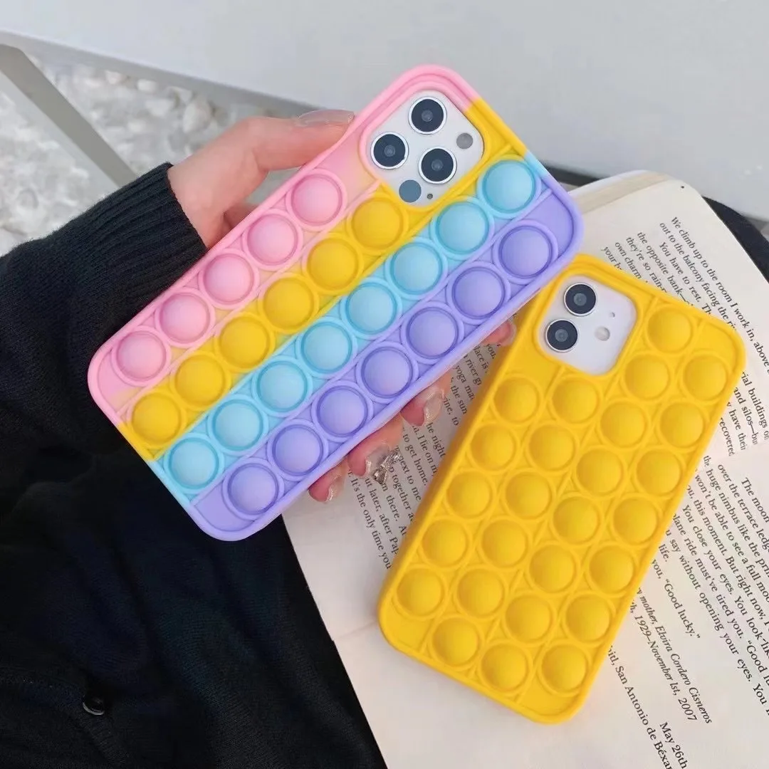 

New Bubble Fidget Toys Anti-Stress Shockproof Phone Case for iPhone 11 XR,Soft Silicone Gel Mobile Cover for iPhone 12 Pro Max, 2 color optional