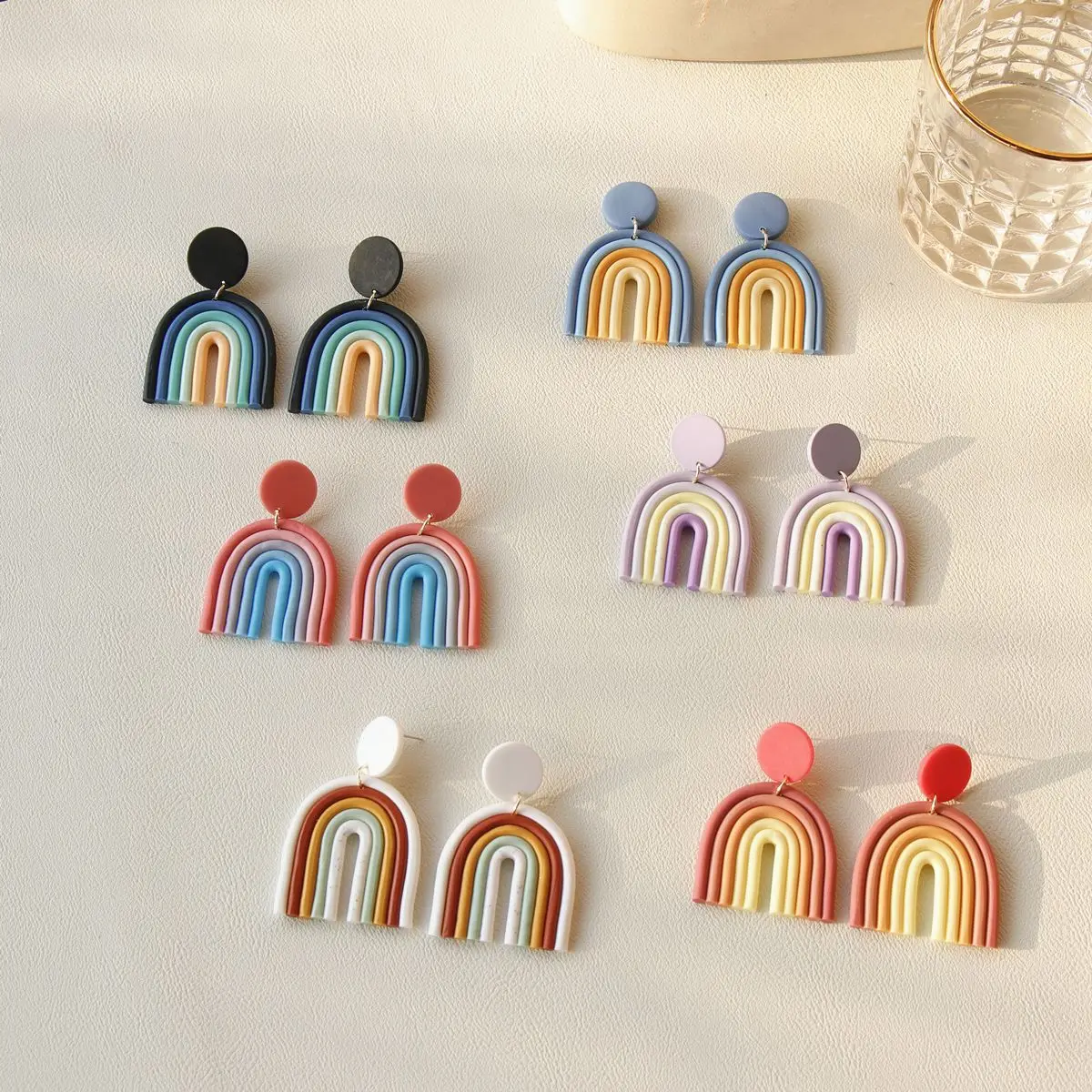 

exaggerated big drop Large Cute U Shape handmade clay jewelry polymer clay rainbow earrings for women, Multicolor