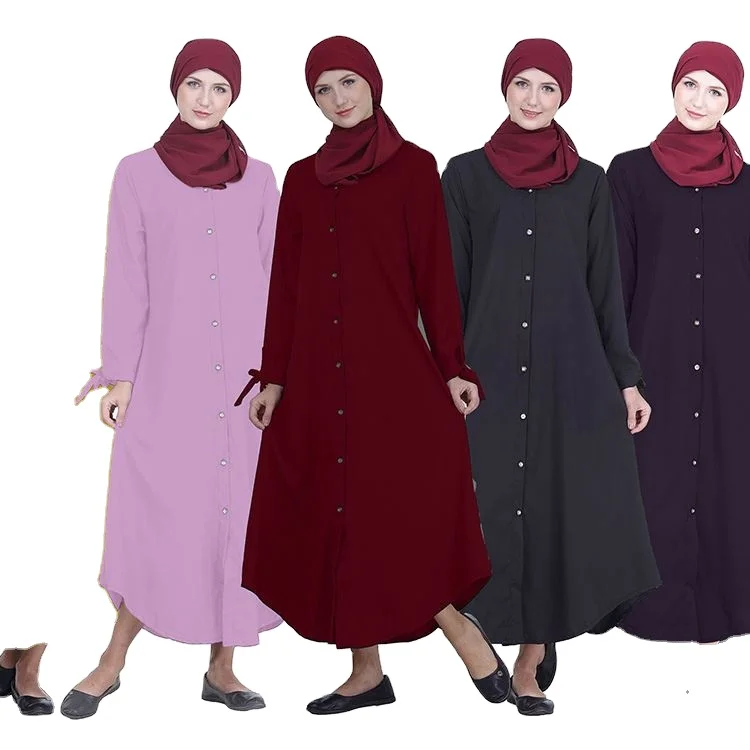 

Factory Wholesale Fashion Turkey Abaya Plain Maxi Muslim Dress for Women, 5 colors