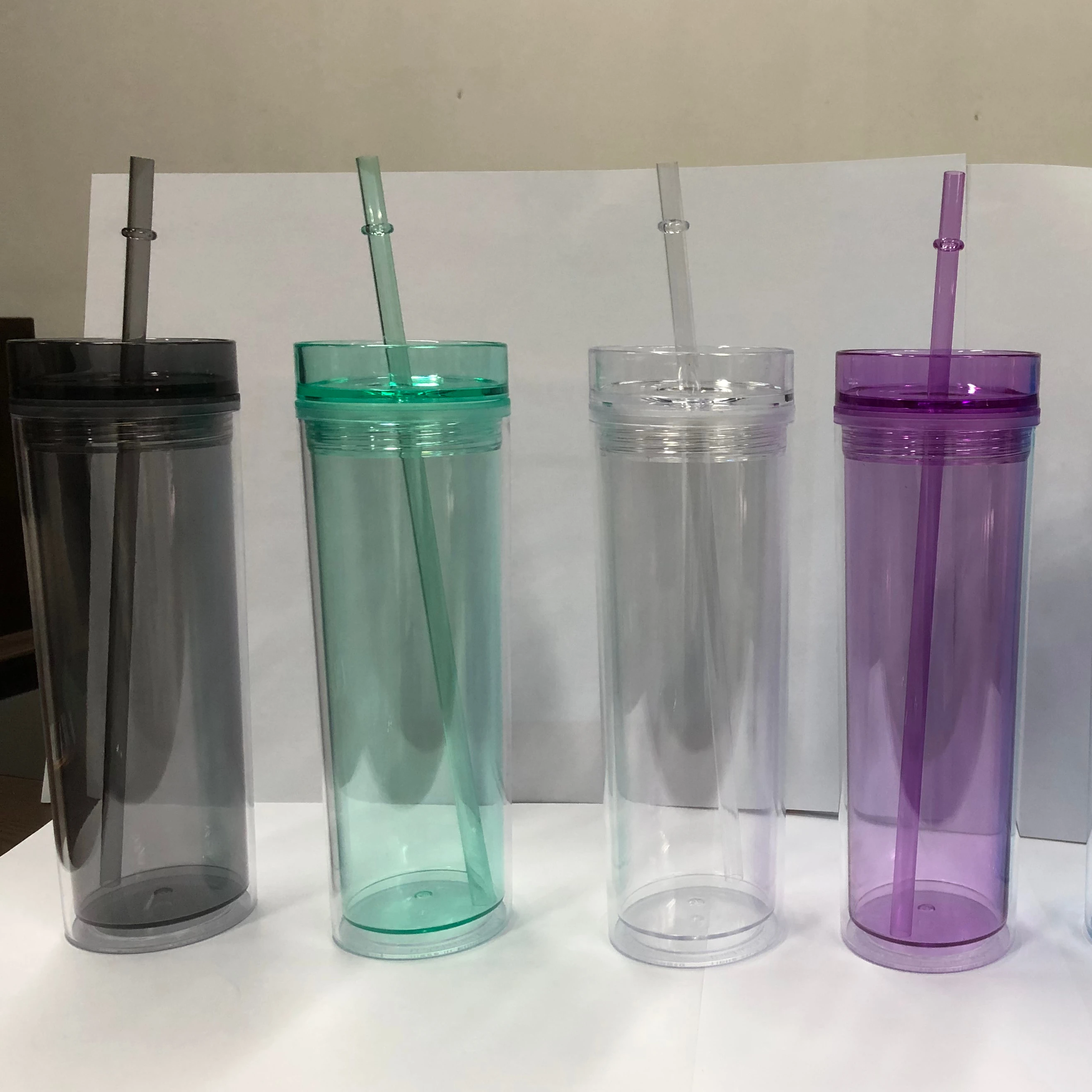 

Stock In USA: 16oz Double Wall Acrylic Straight Skinny Tumbler With Lid and Straw, Colorful