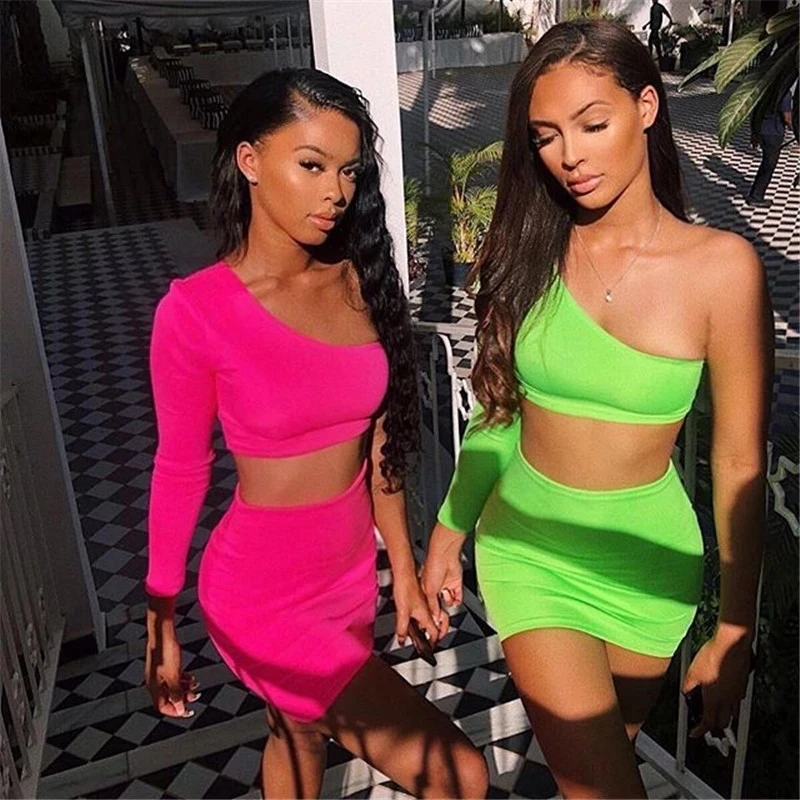 

2021 summer casual bodycon dresses women short sets two piece 2 piece set skirt and crop top