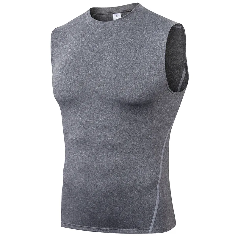 

Men Compression Base Layer Sleeveless Tank Top Quick-drying Sports Gym Under Shirt Musculation, As pictures