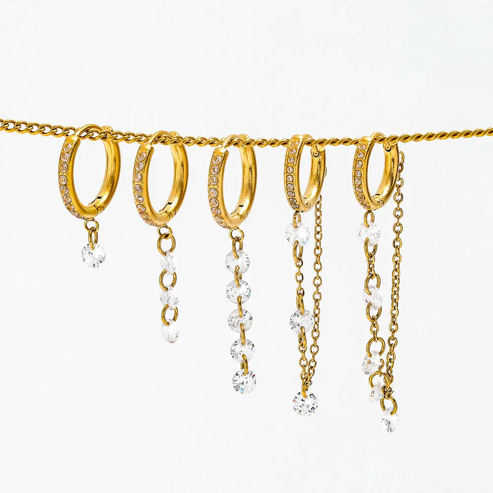 JOOLIM Cute Vintage 18K Gold Plated Huggie Earring Clear Zirconia Half Pave High-End Stainless Steel for Parties