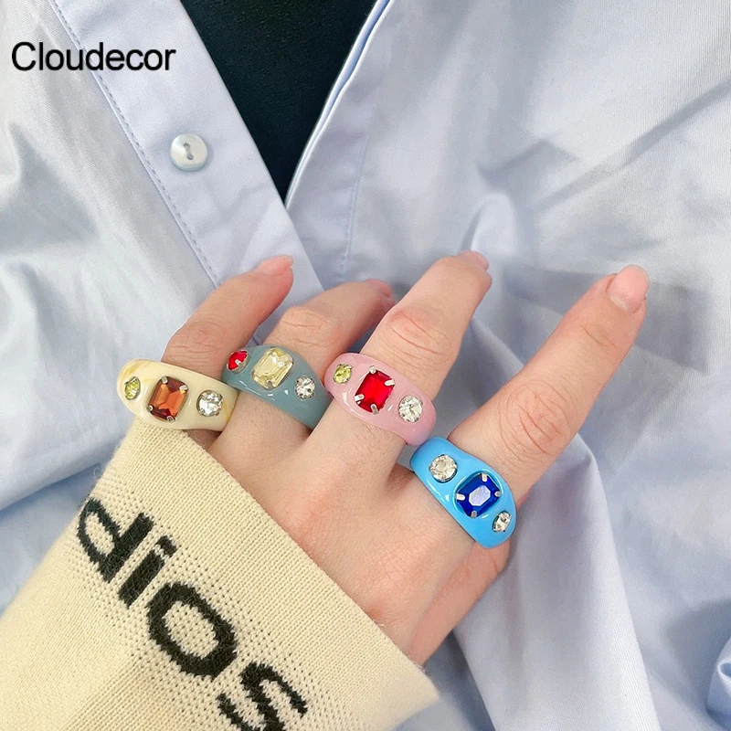 

Chunky Resin Rings For Women Rhinestone Jelly Acrylic Resin Ring Korean Style Crystal Stone Acrylic Diamond Ring Jewelry, Picture shows