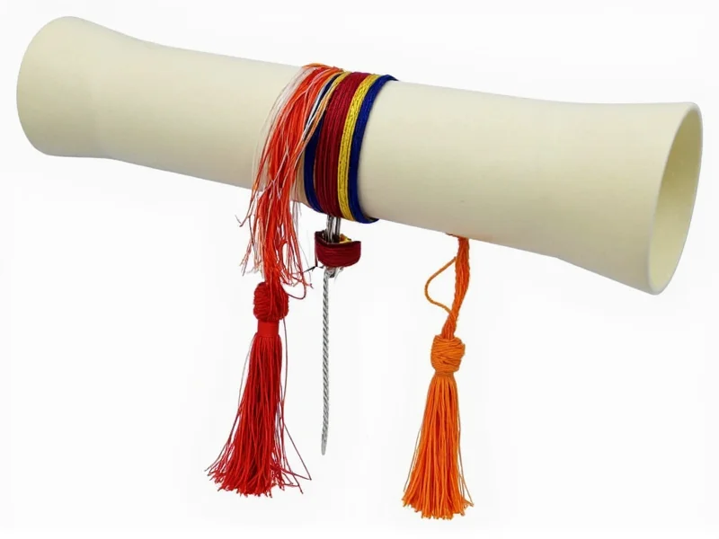 Diploma scroll centerpiece with tassels and school colors