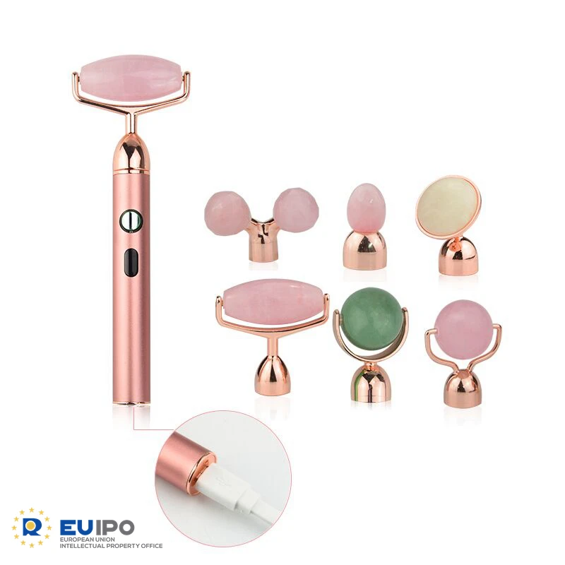 

USB Electric Rose quartz Jade Roller Vibrating Facial Roller, Customized