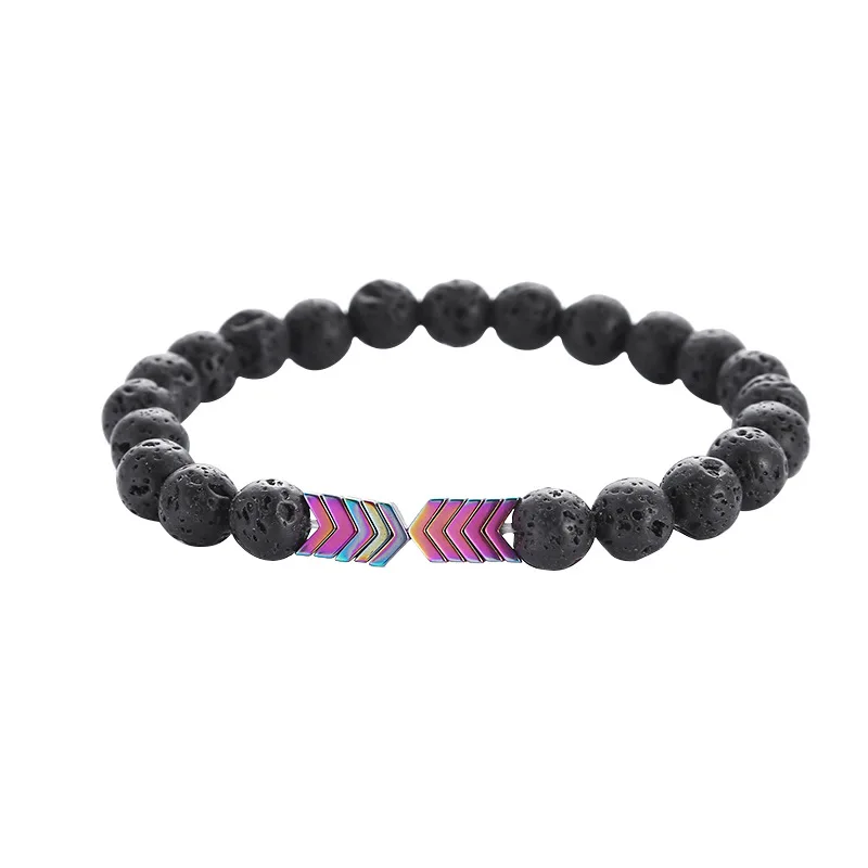 

Promotional Men Women Volcanic Rock Black Gallstone Arrow Bracelet Natural Lava Stone Arrow Charm Beads Bracelets
