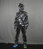 

Mirror clothing suit silver paper costumes creative stage performance props for DJ mechanical dance clothing Club Show