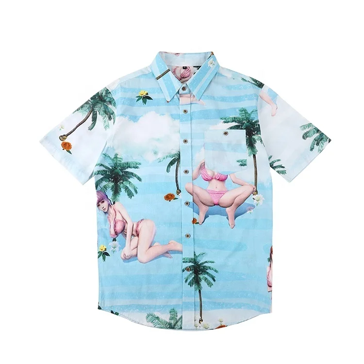 

New look custom printed causal designed funny hawaiin sky blue shirts for men