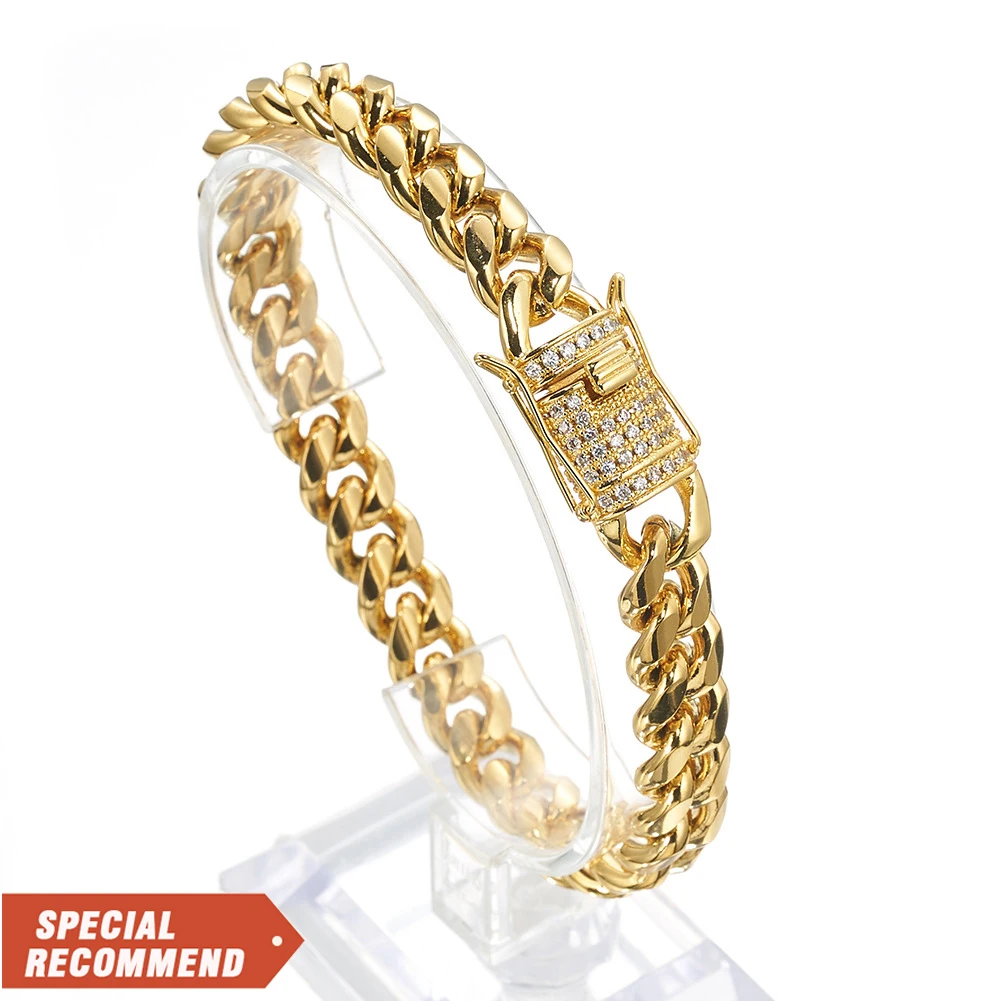 

factory wholesale 8/10/12/14/16/18 mm Titanium 316 Stainless Steel Cuban Link Chains Bracelet For Men
