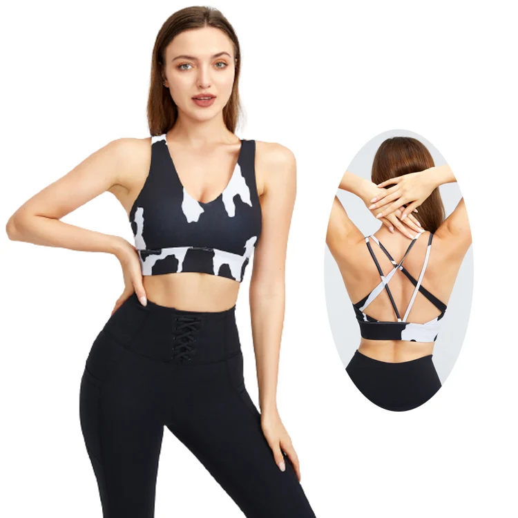 

2021 Gym Running Tank Top Women High Quality Printed Shakeproof Bra Fitness Sports Yoga Tops, As picture