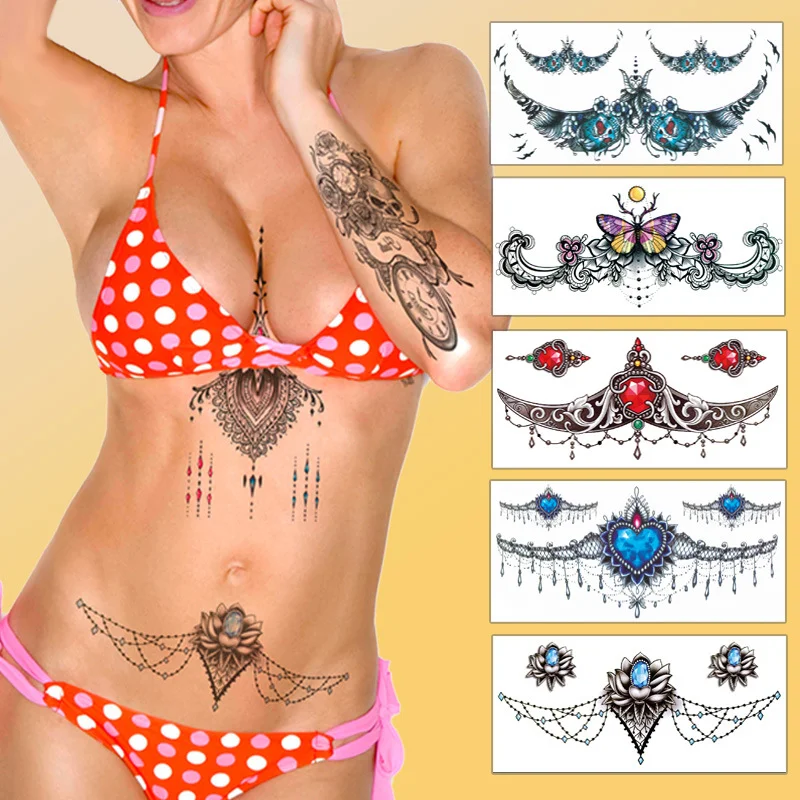

Fashion female chest waist temporary tattoo stickers clavicle scar waterproof sexy tattoo cover sticker 3D tattoo stickers