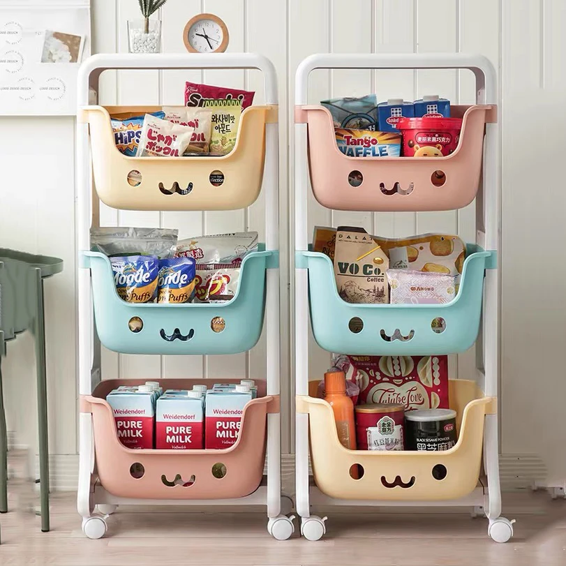 

Household 2-5 Layer Kitchen Sundries Storage Plastic Shelf with Wheels, Mix color