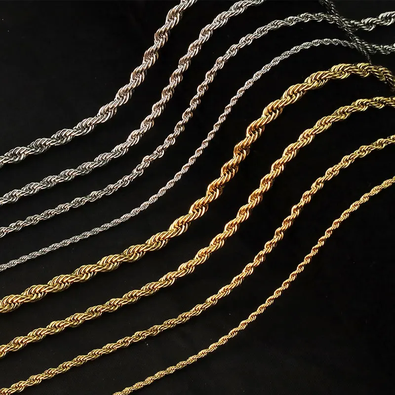 Quality Guarantee Gold Plated 18K 24K Rope Chain Necklace Stainless Steel For Christmas present