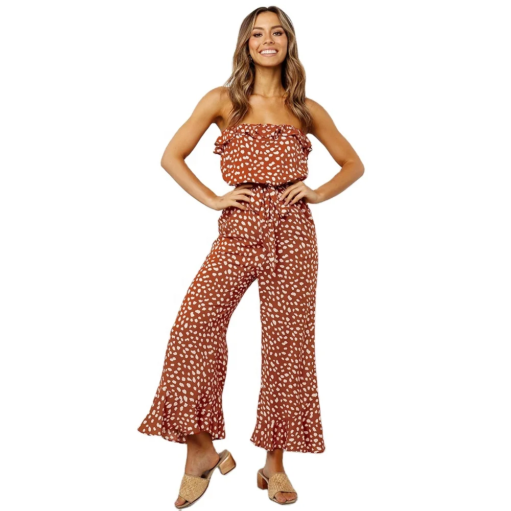 

2021 New Summer Women Jumpsuits Strapless Elastic Waist Fashionable Printed One Piece Western backless Jumpsuits, Shown