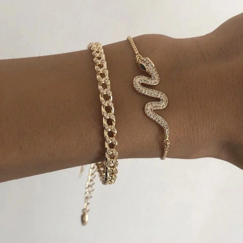 

Boho Snake Set Charm Chain Cute Bracelets Anklet Stainless Steel Snake Bracelet For Women Accessories Jewelry Best Gift