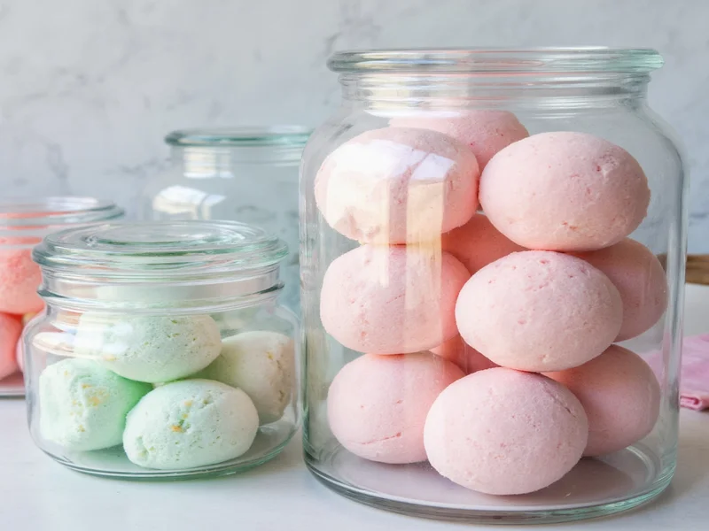 Properly stored homemade bath bombs in glass jars