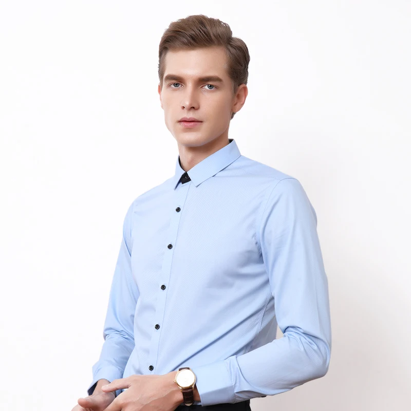 

New Design Solid Color Professional Black White Cotton Slim Fit Men's Long Sleeve Shirt, Colorful