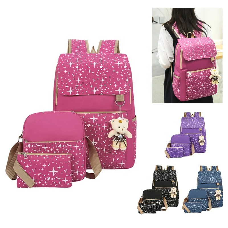 

Fashion trendy school supplies bling wholesale 3pcs set cheap polyester teenager students bags backpack for girls school bag