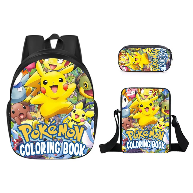 

luxury waterproof 3pcs/set school backpack children 3d print cartoon pikachu 3 piece set backpacks 2021 school for kids, Colorful