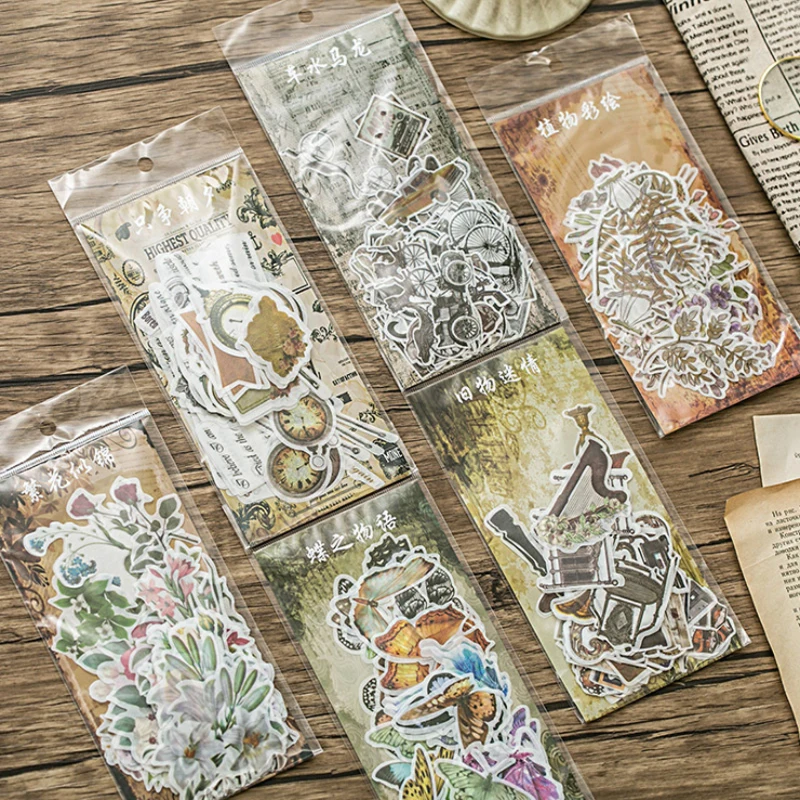 60pcs/pack Natural Series Paper Sticker DIY Album Flower Plants Illustration Label Diary Anniversary Stationery Stickers