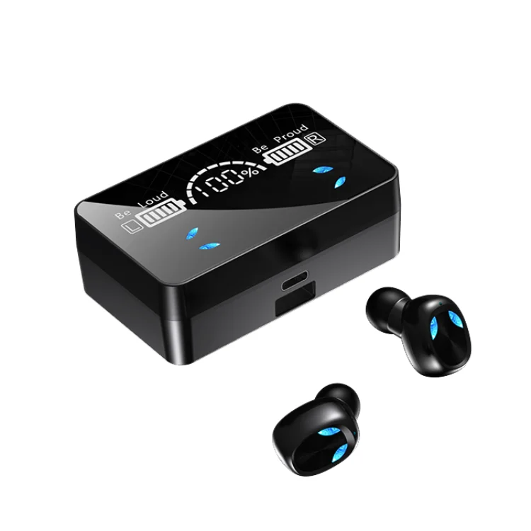 

BT 5.1 TWS Gaming Earphones True Wireless Earbuds Mirror Led Display Headset 2000mAh Power Bank Headphone Earbuds X3, Black