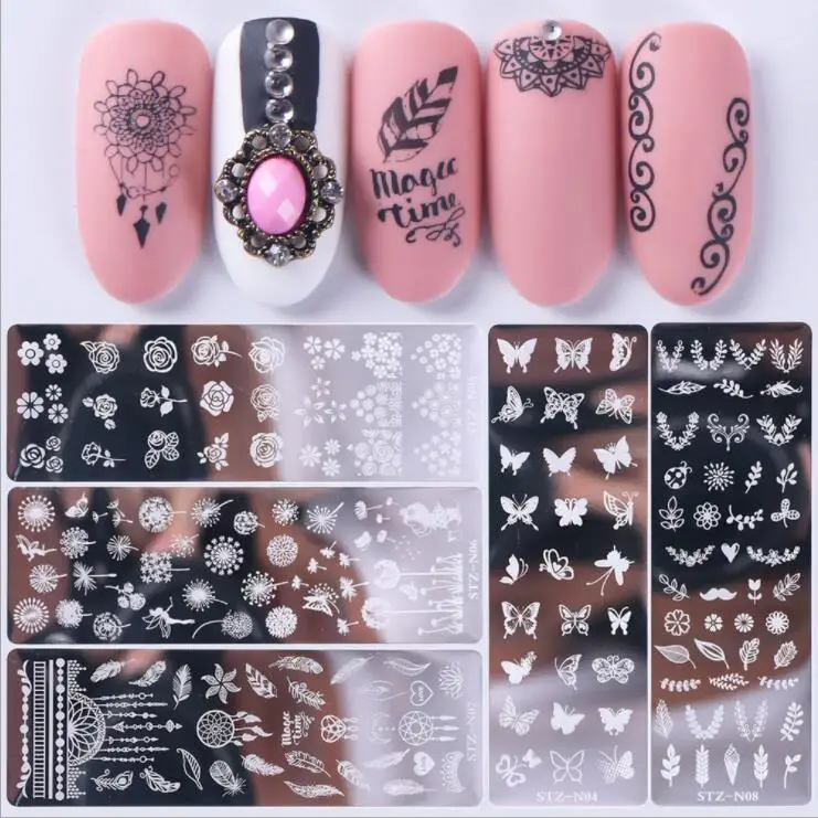 

Stainless steel nail template mix styles nail stamping plates professional printer nail stamp, 14 colors