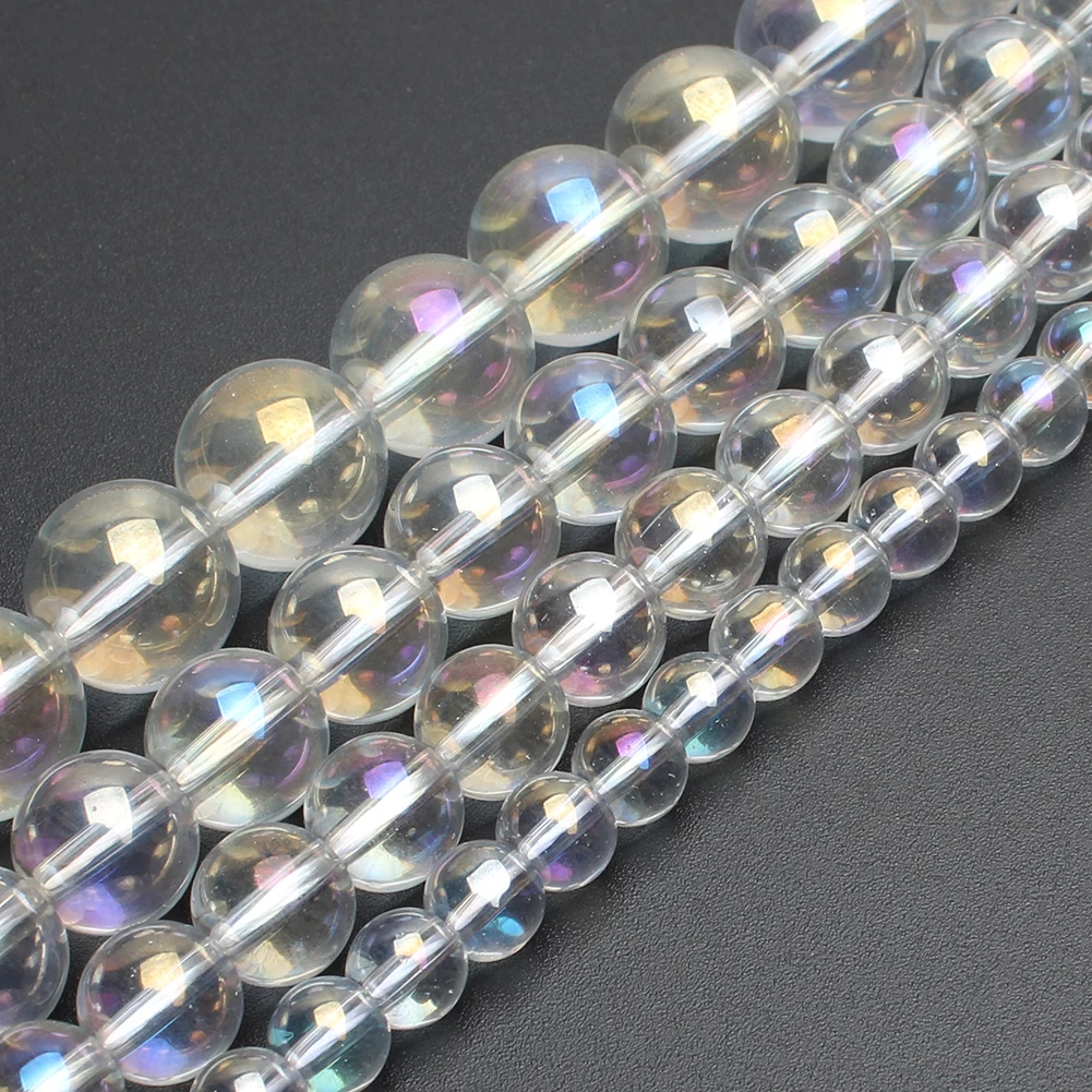 

Wholesale Round 6/8/10/12MM AB Color Transparent Electroplated Glass Beads For Jewelry Making DIY