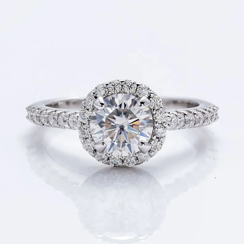 

18K Solid Gold Rings Sun Flower Center Gemstone White Round Shape Moissanite Half Circle Small Diamond VVS1 Holycome Jewelry