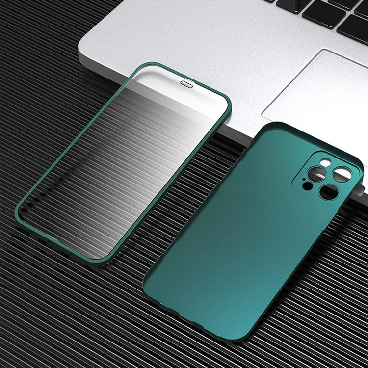 

2021 new design of 360 degree one-in-one reinforced film two in one case with built-in screen protector for iPhone 12 Pro, 4 colors
