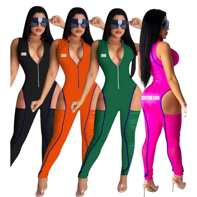 

Free Shipping Wholesale Solid Hip hollow out Stacked Pant Draped Ladies One Piece Jumpsuits and Women's Full Length Bodysuits, Customized color