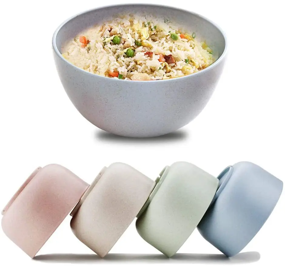 

Wholesale Wheat Straw Colorful Bowls Bpa Free Microwavable Safe, Blue, green, pink, beige