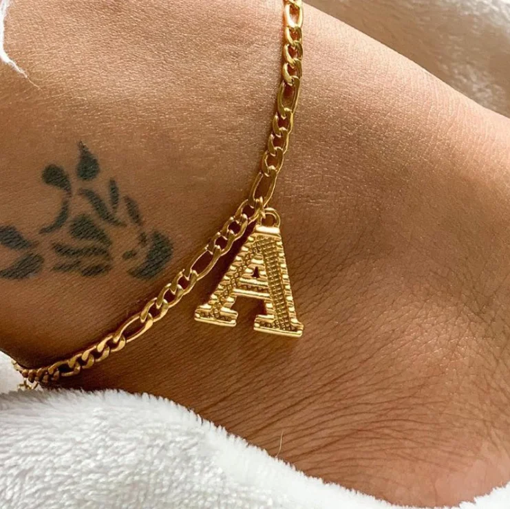 

Personalised 18k Gold Plated Charm A Alphabet Pendant Women Ankle Letters Initial Anklets