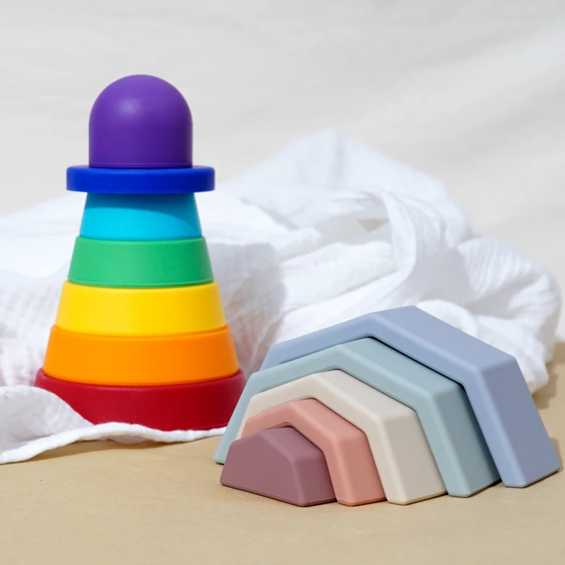 

100% Food Grade Stacking High temperature resistant Educational Sensory Toys Mix Color Building Blocks