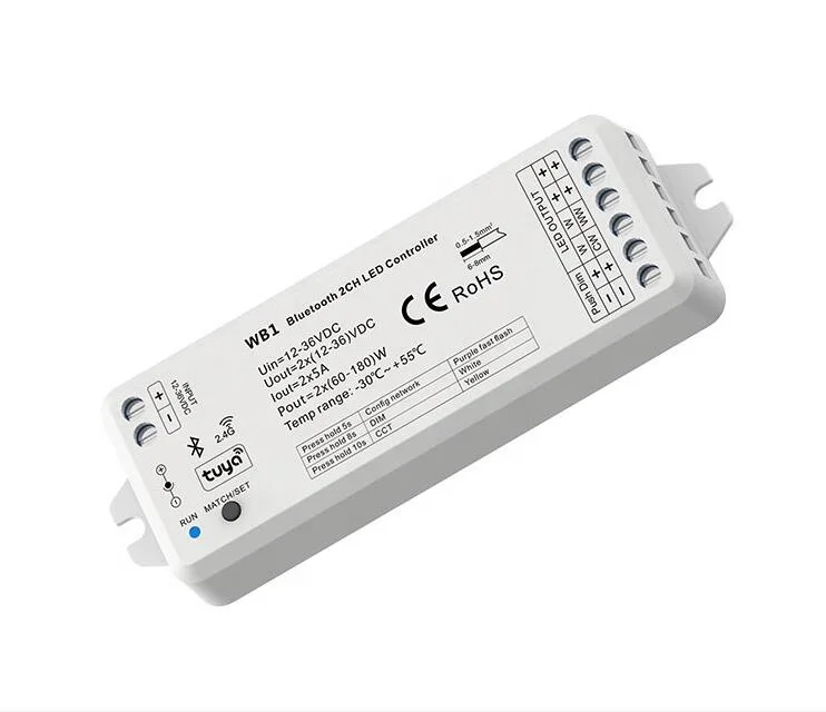 WB1 Tuya APP Bluetooth 2CH Wireless RF 2.4G LED Dimmer Push Dim Wireless remote control controller for light strip