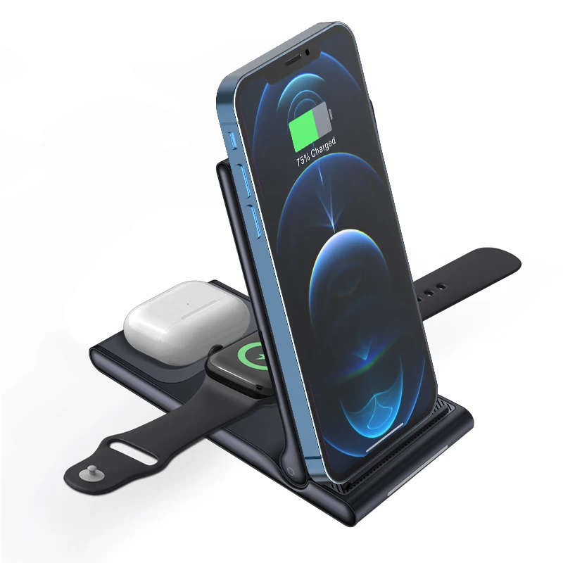 

2022 new products 15W foldable fast 4 in 1 QI wireless charger for iphone for airpods for watch 3 in1 wireless charging station