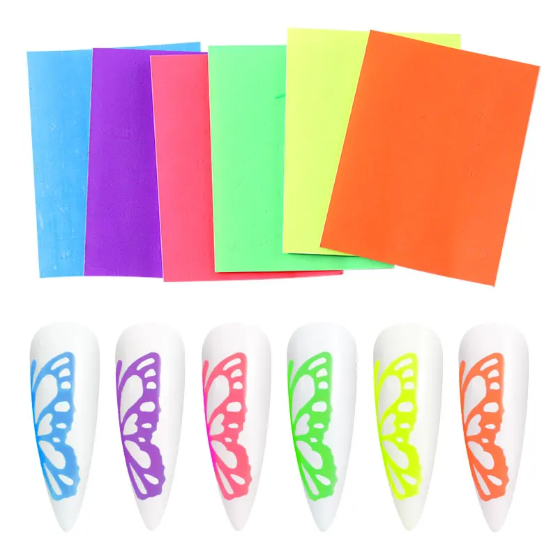 

6pcs Fluorescent Butterfly Nail Stickers Set Self Adhesive Aurora Butterfly Decal Wraps DIY Manicure Decorations Nail Tool