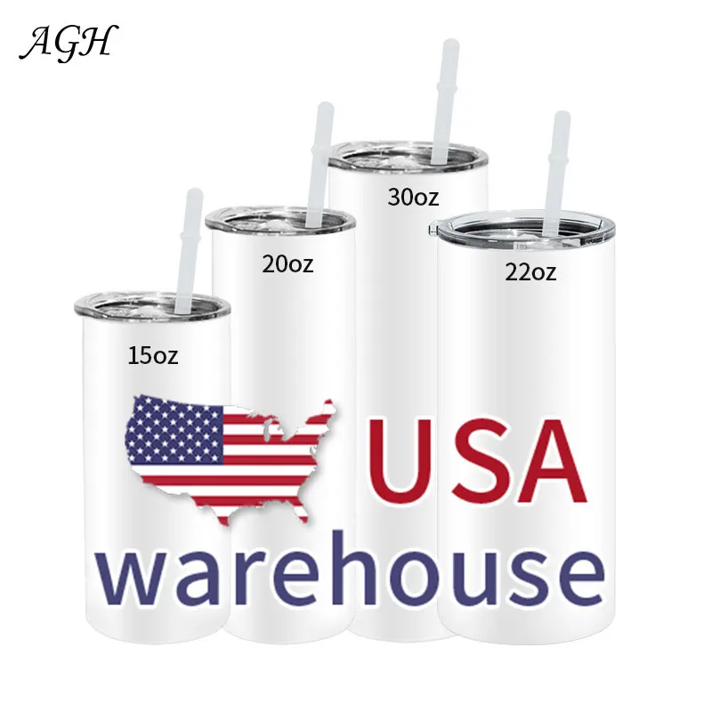 

AGH USA warehouse 20oz vacuum insulated tumbler cups stainless steel sublimation blanks straight skinny tumbler with straw