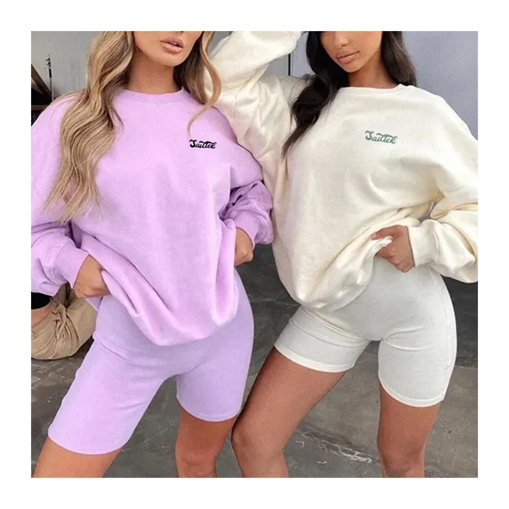 

2023 fall jogger jumper gym workout organic cotton hoodies custom embroidered women crewneck sweatshirt