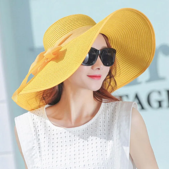 Women Fashion Paper Straw Hat Large Wide Brim Straw Floppy Hat