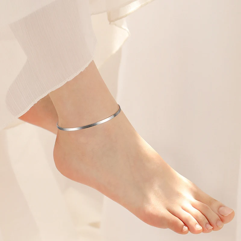 

RINNTIN SA12 Dainty Ankle Bracelets Chain Women Foot Jewelry Flat Herringbone Link 925 sterling Silver Anklets